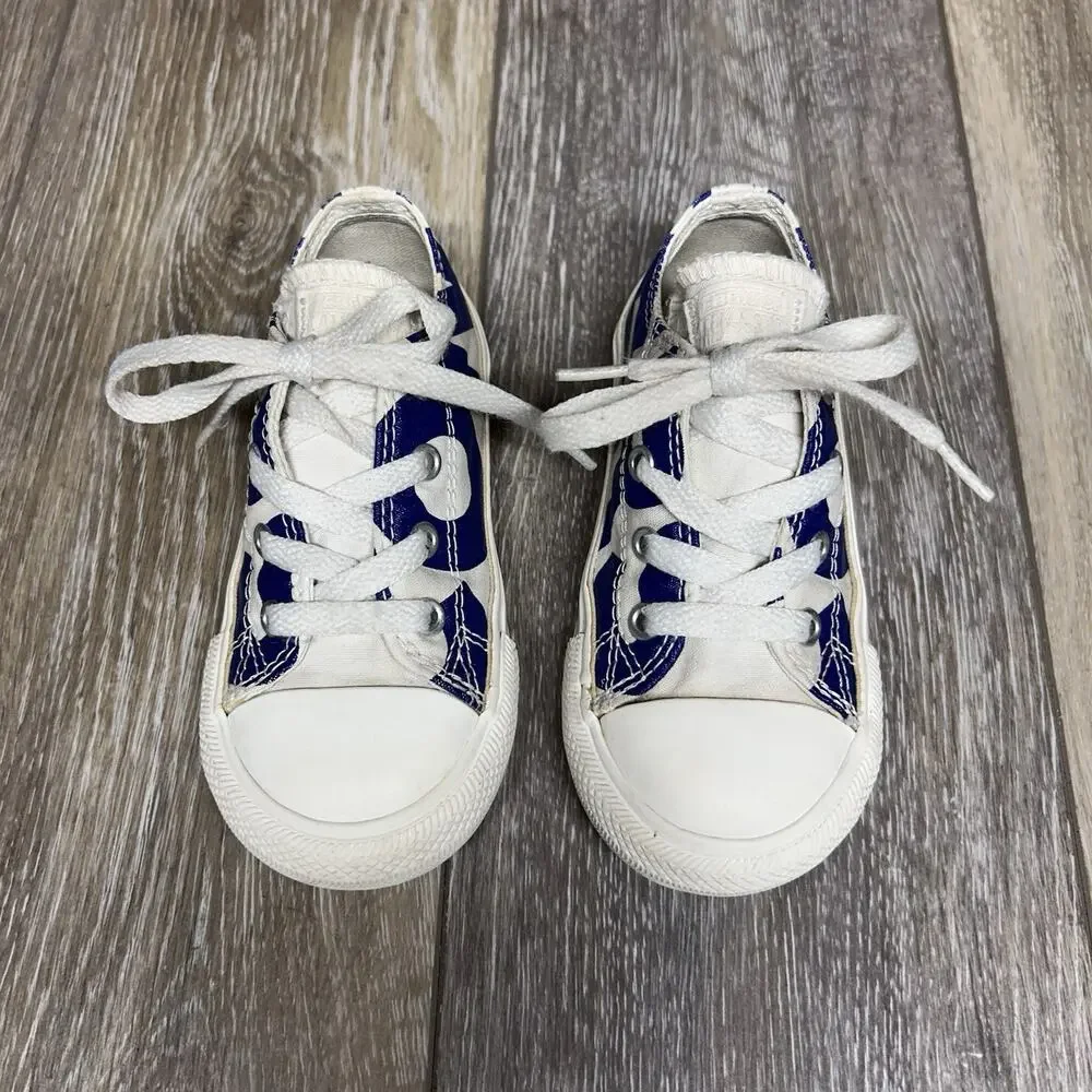 Converse Infant Youth US Size 8 White Blue Lettering Low Top Sneaker Shoes
